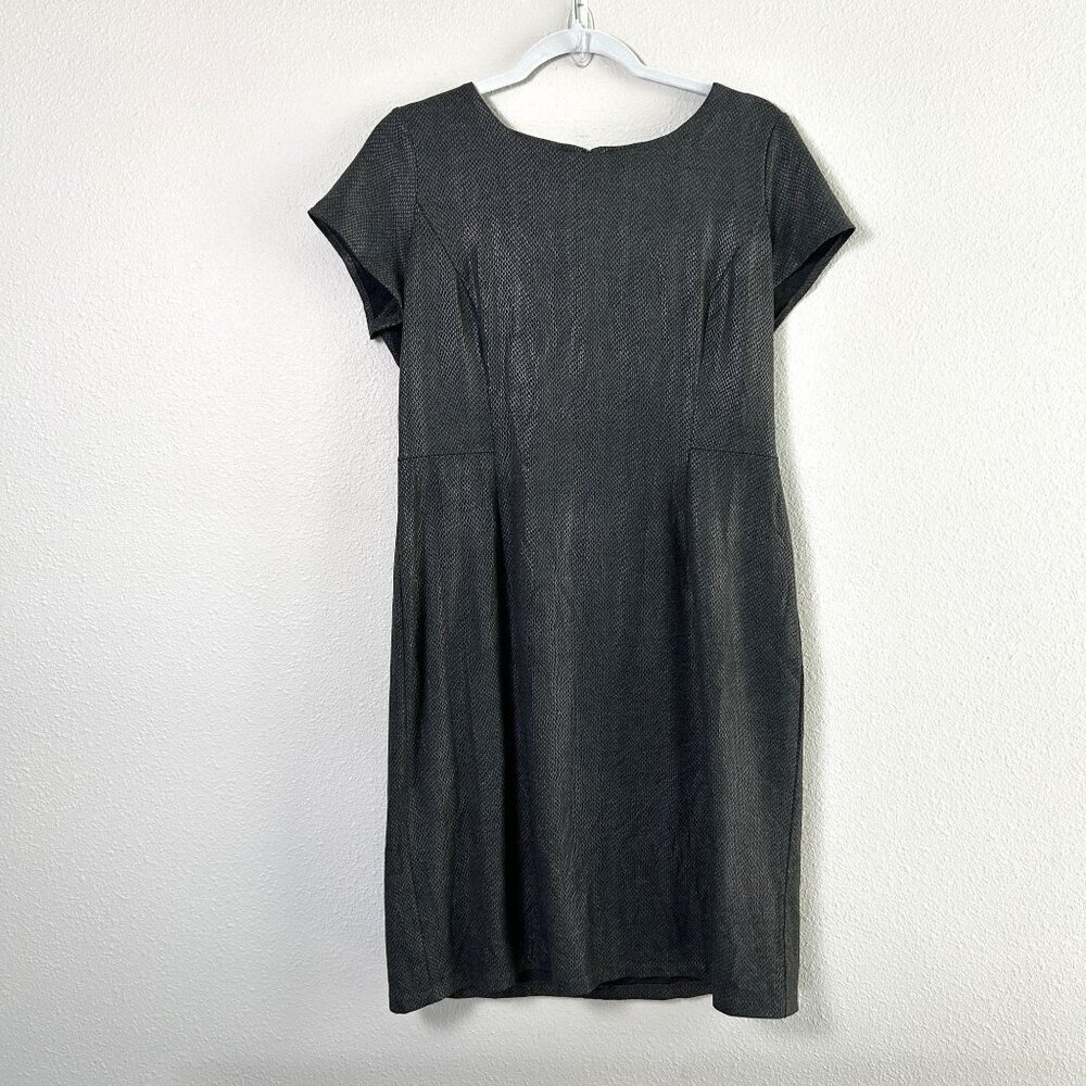 Chicos Dress Womens Size 1.5 10 Gray Black Geometric Zip Up Sheath Short Sleeves